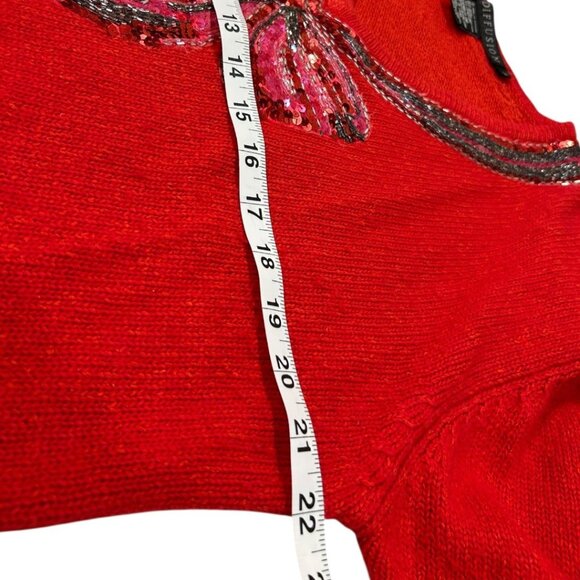 Vintage 1992 Red Knit Sequin Bow Sweater Silk/Nylon/Angora/Lambswool Size Medium - Picture 6 of 8